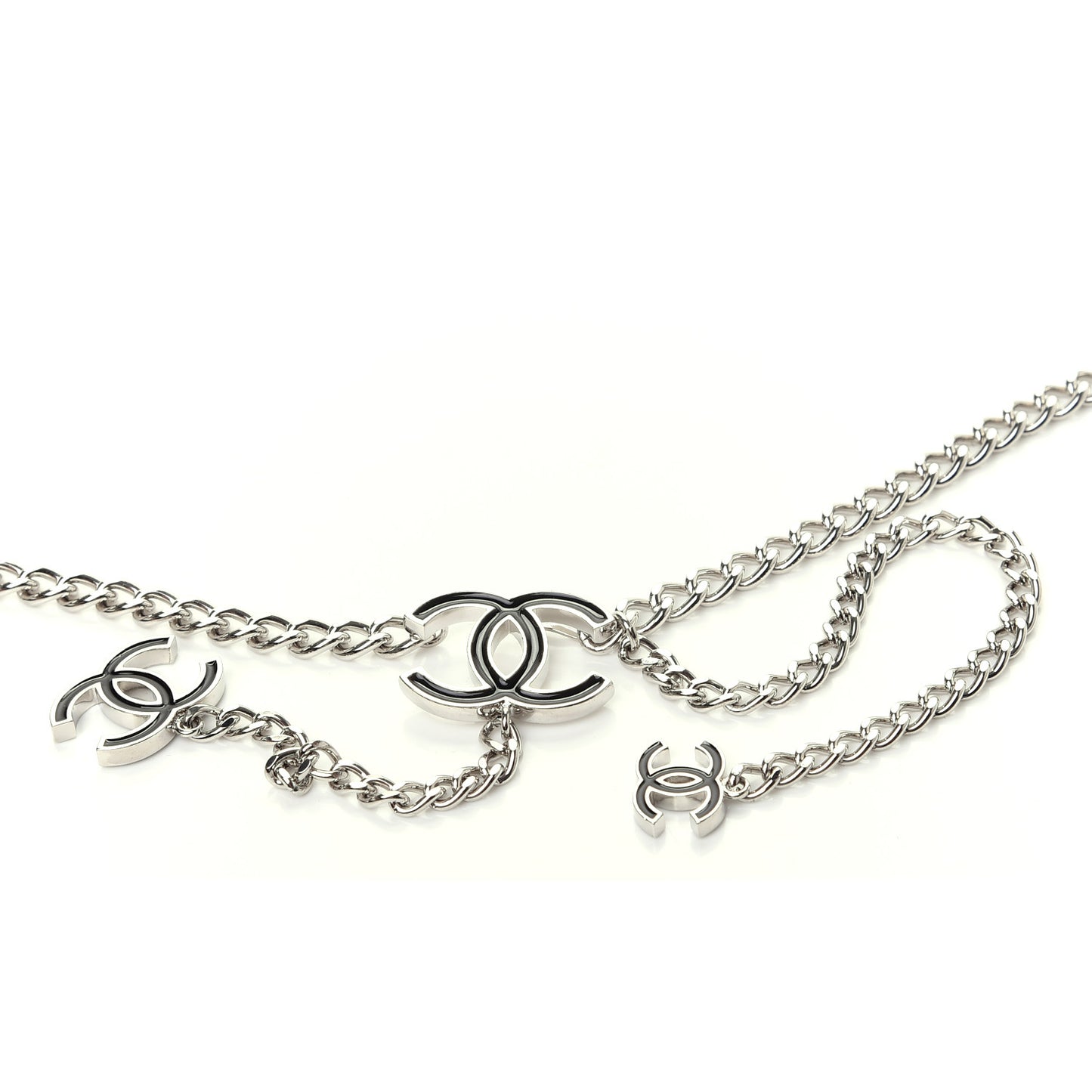 Enamel CC Chain Logo Belt Silver Black