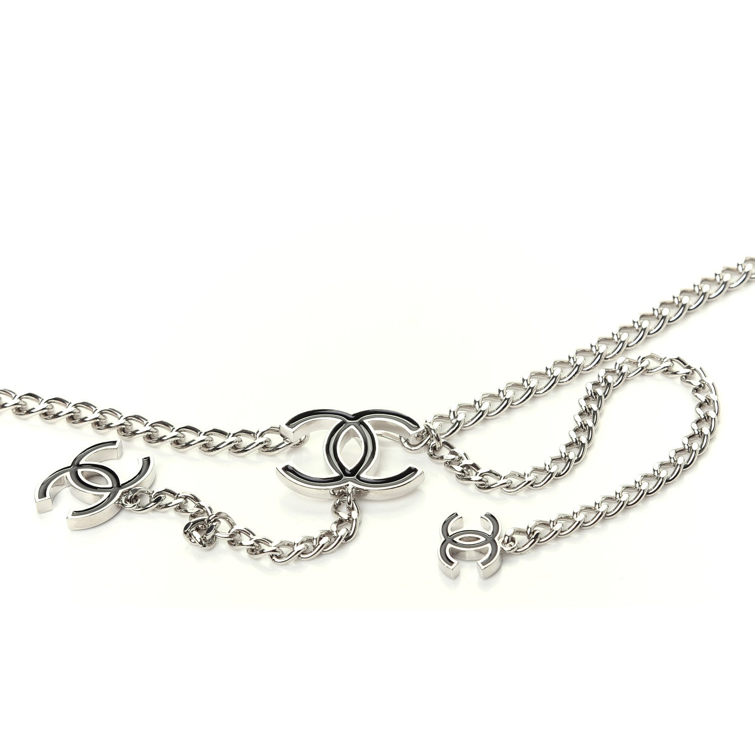 Chanel Enamel CC Chain Logo Belt Silver Black 4 of 5