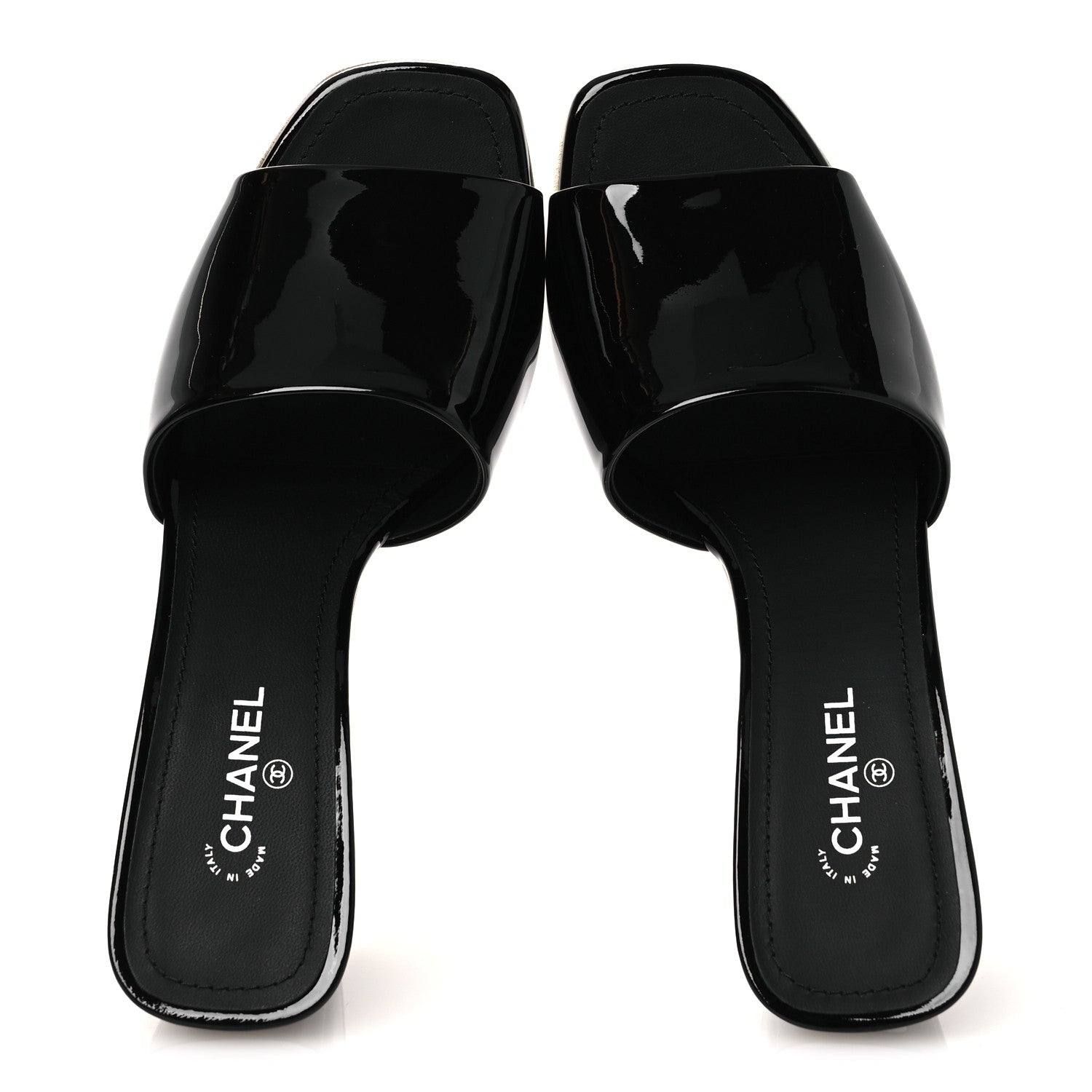 Chanel Patent Calfskin CC Mules 37.5 Black White 2 of 11