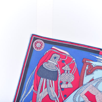 Hermes Silk Zouaves Et Dragons Pocket Square Bleu Moyen Rose Vif 2 of 4