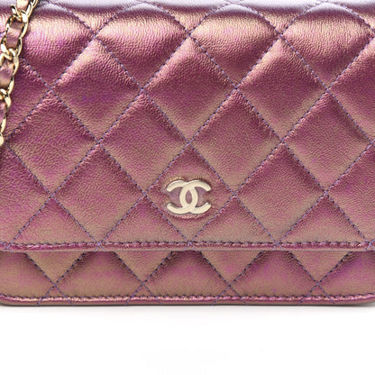 Chanel Iridescent Lambskin Quilted Mini Wallet On Chain WOC Purple 10 of 10
