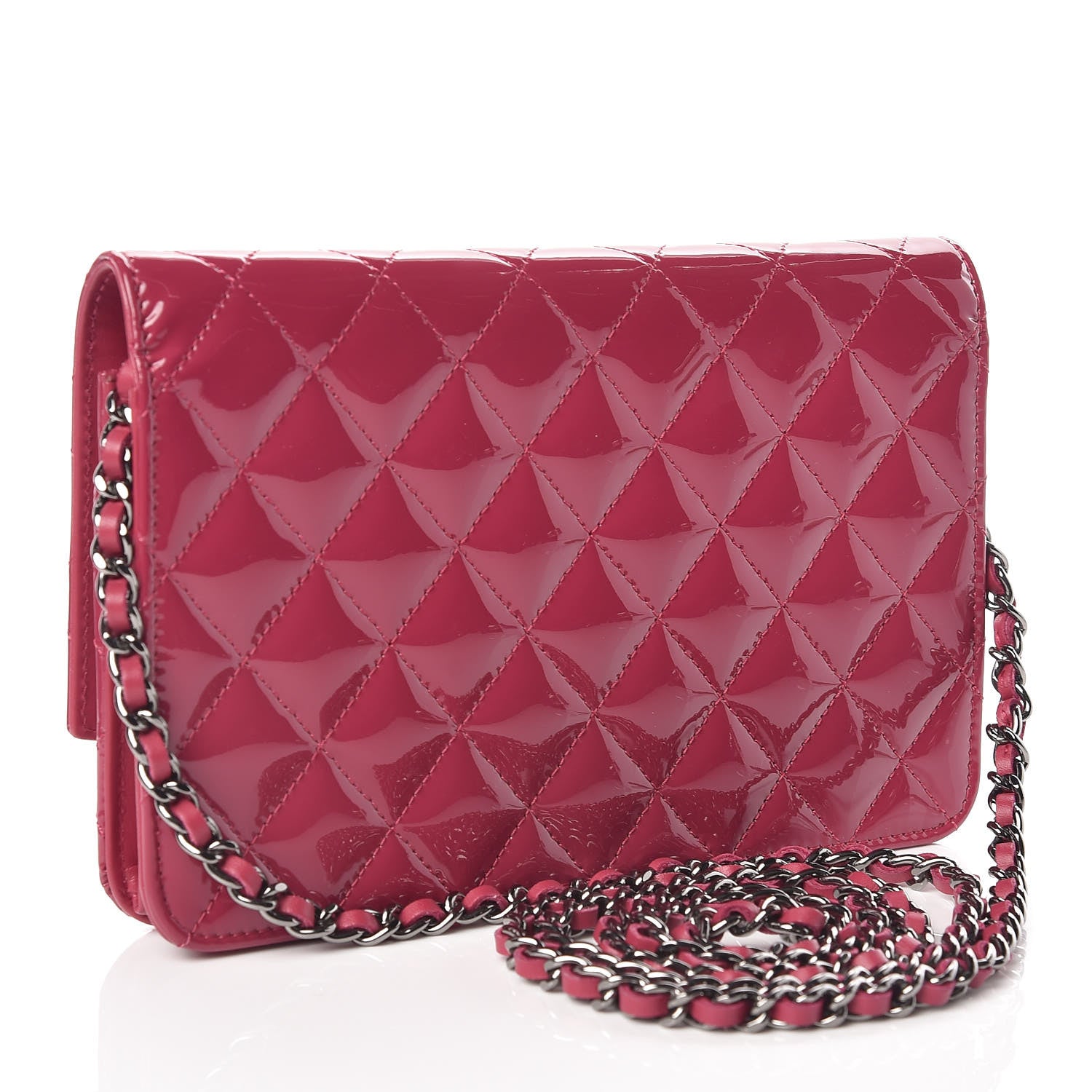 Chanel Patent Quilted Brilliant Wallet On Chain WOC Dark Pink 3 of 10