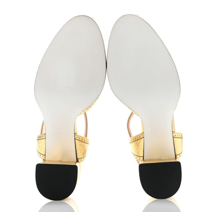Fendi Metallic Calfskin Chameleon Block Heel Pumps 38 Gold 5 of 11