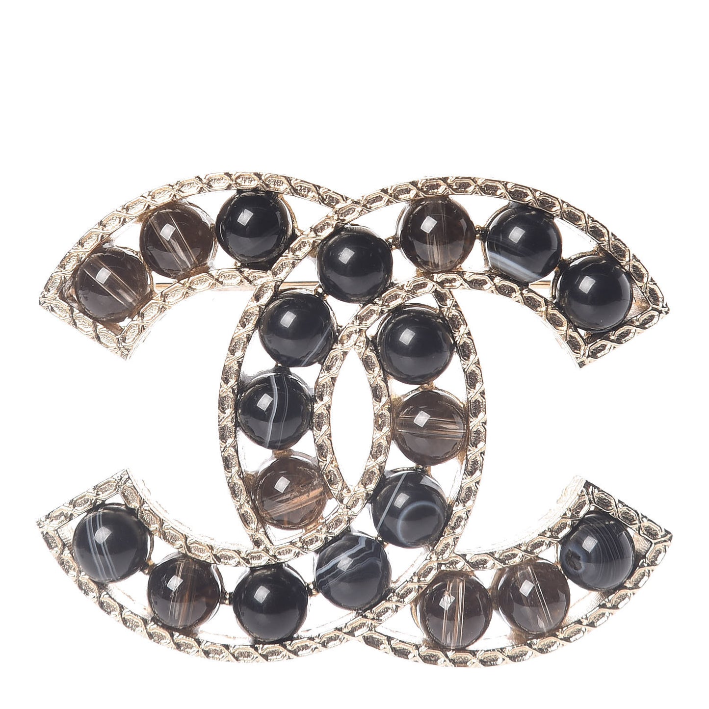 Bead CC Brooch Black Light Gold