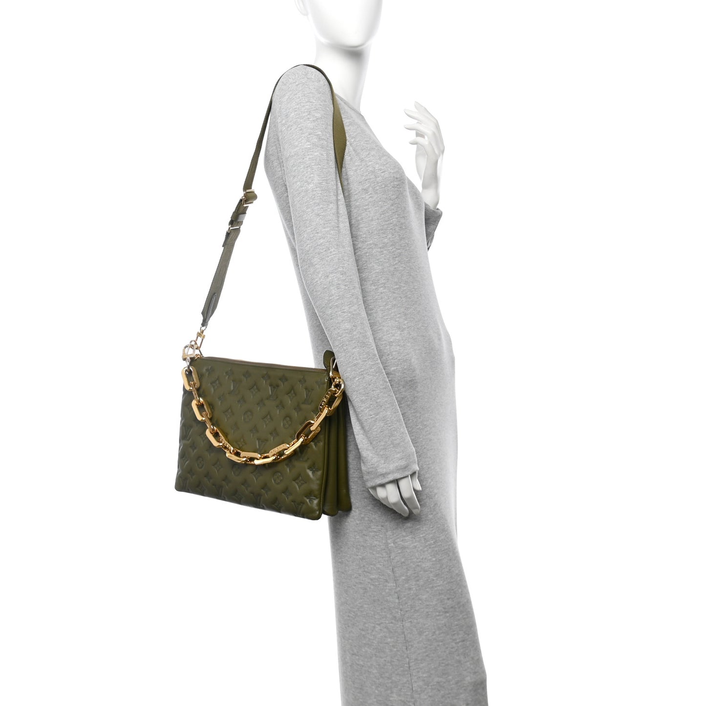 Lambskin Embossed Monogram Coussin MM Khaki