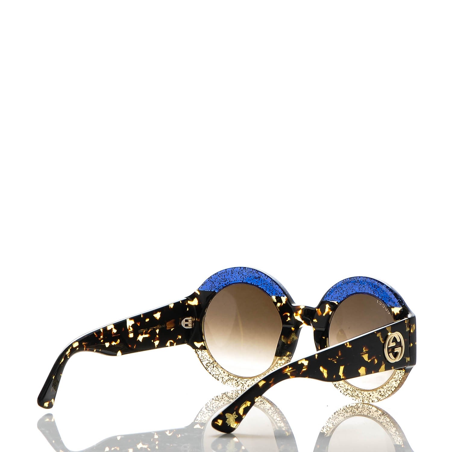 Gucci Acetate Round Sunglasses GG0084S Blue Havana Brown 4 of 8