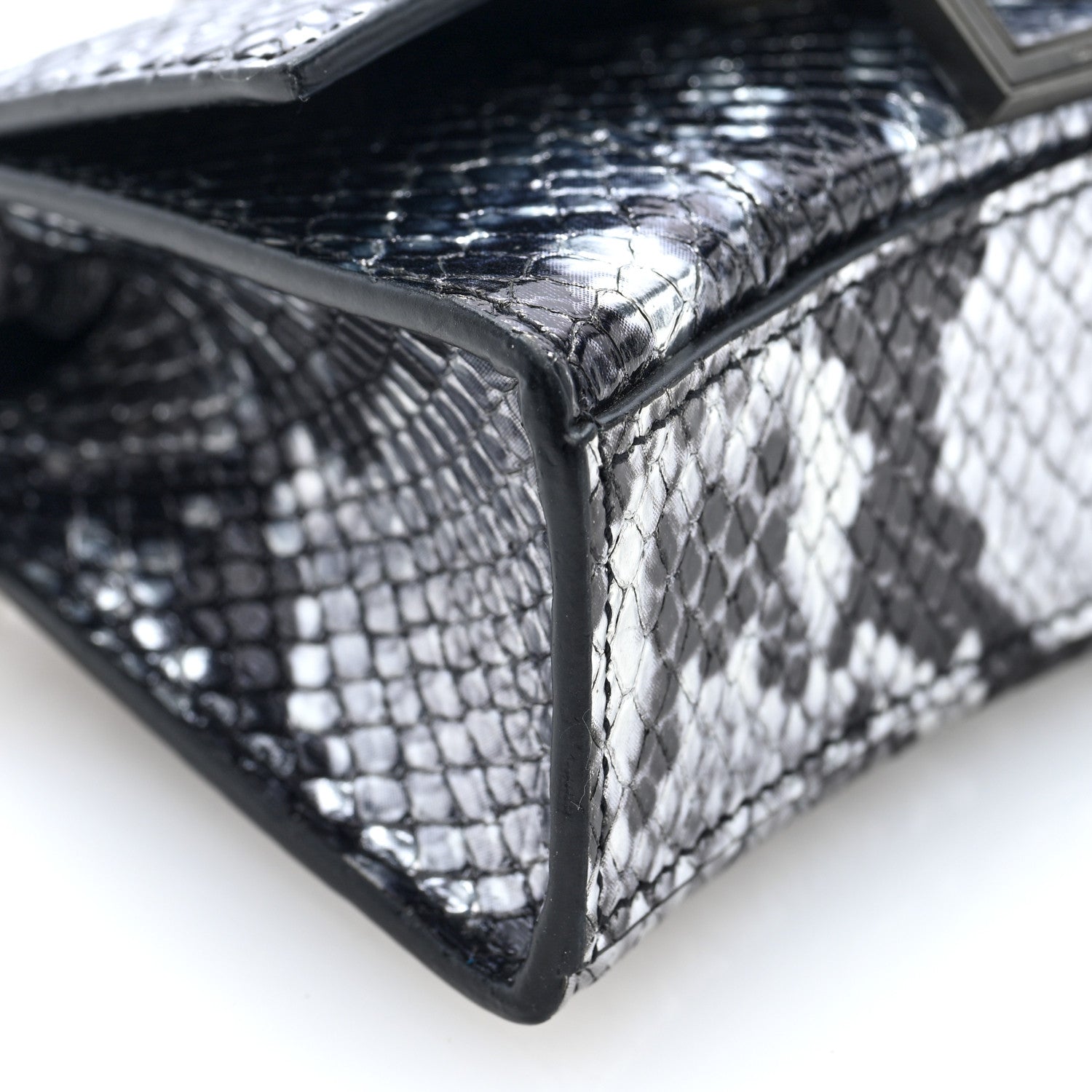 Balenciaga Shiny Calfskin Snakeskin Effect Hourglass Top Handle Bag Mini Silver Black 8 of 9