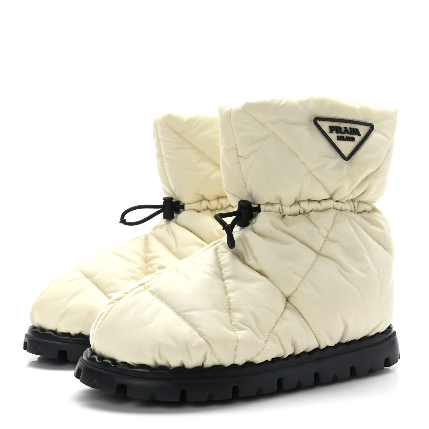 Prada Re-Nylon Piuma Triangle Logo Padded Drawcord 20mm Snow Boots 35.5 Avorio 3 of 7