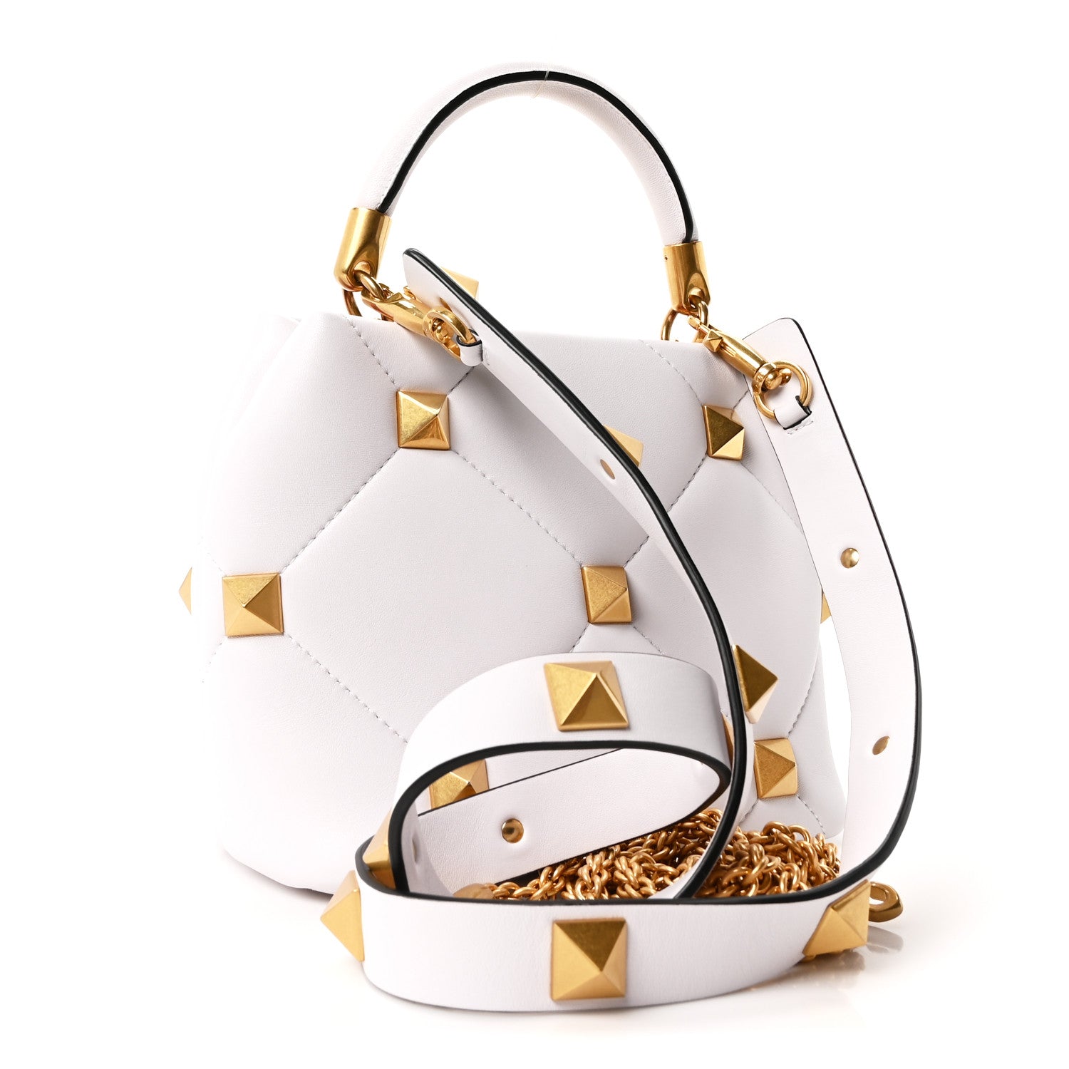 Valentino Garavani Nappa Small Heart Roman Stud The Handle Bag Ivory White 3 of 9