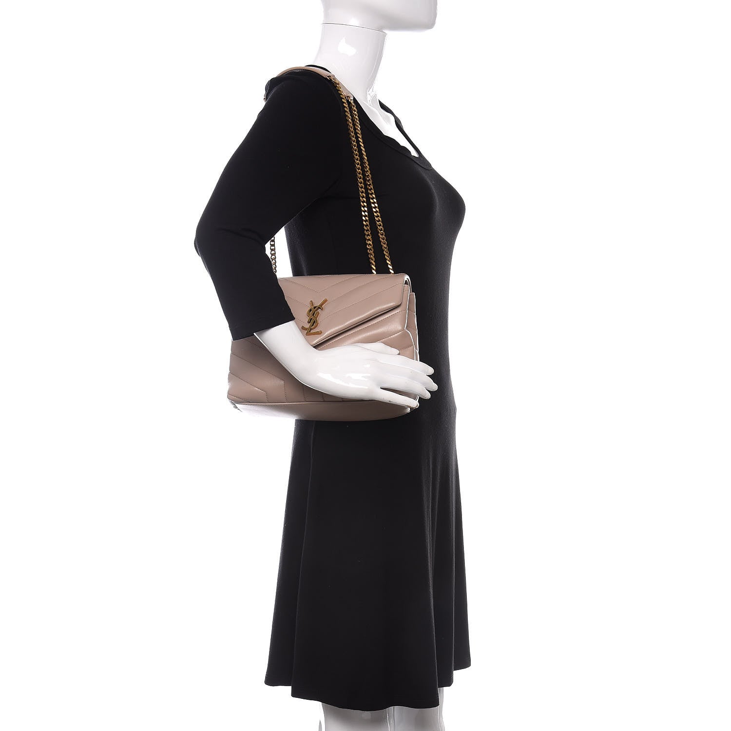 Saint Laurent Calfskin Y Quilted Monogram Small Loulou Chain Satchel Light Natural 2 of 9