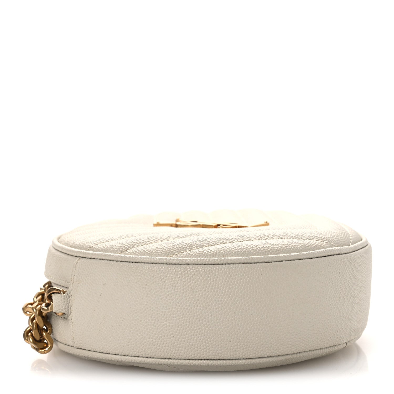 Saint Laurent Grain De Poudre Matelasse Chevron Quilted Round Vinyle Camera Bag Crema Soft 13 of 40