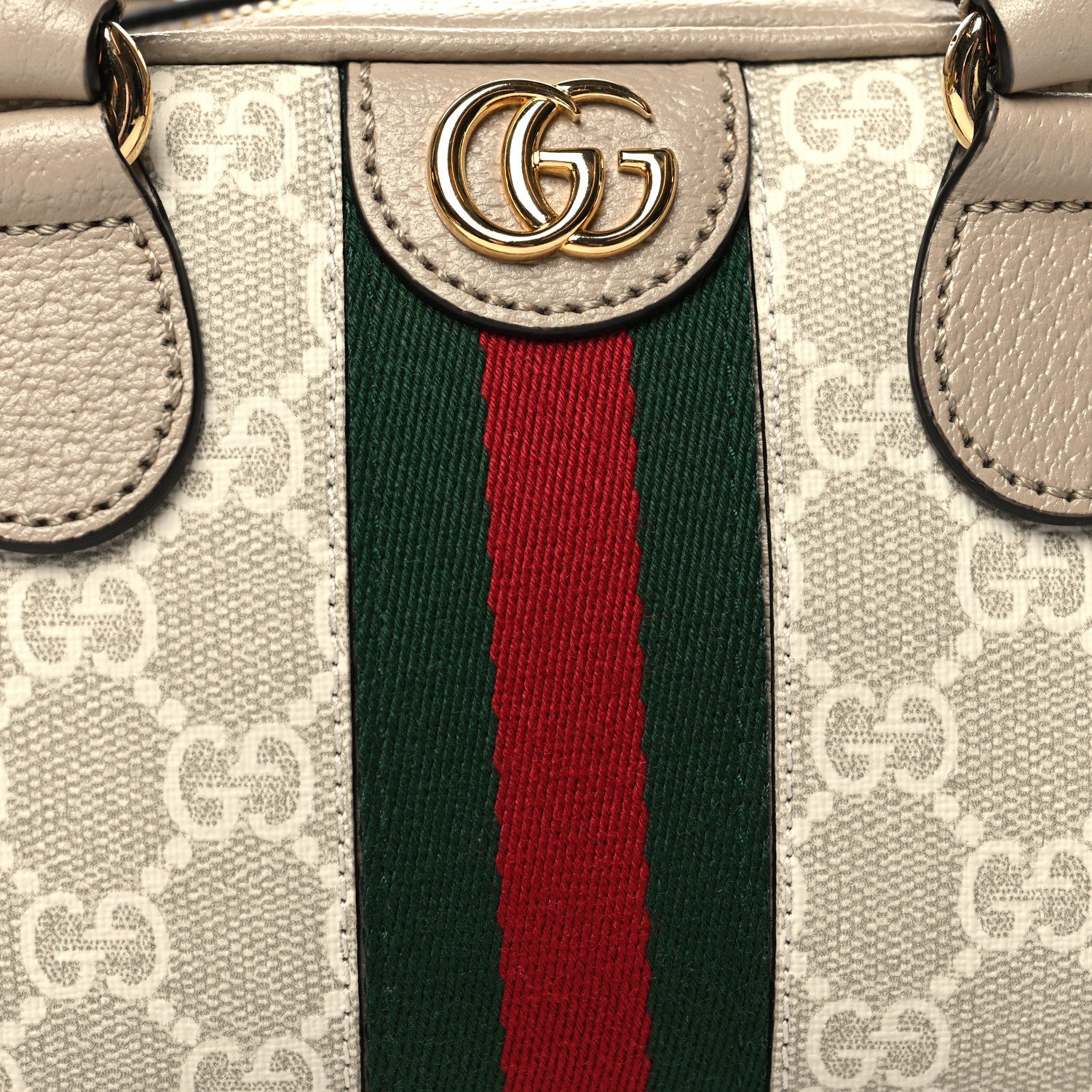 Gucci GG Supreme Monogram Textured Dollar Calfskin Web Mini Ophidia Top Handle Bowler Bag Beige Mystic White Oatmeal 9 of 11