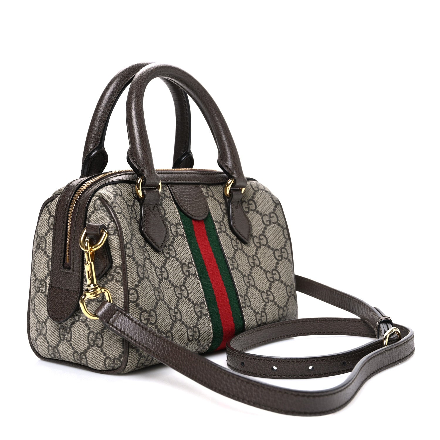Gucci GG Supreme Monogram Textured Dollar Calfskin Web Mini Ophidia Top Handle Bag Beige Ebony New Acero 3 of 11
