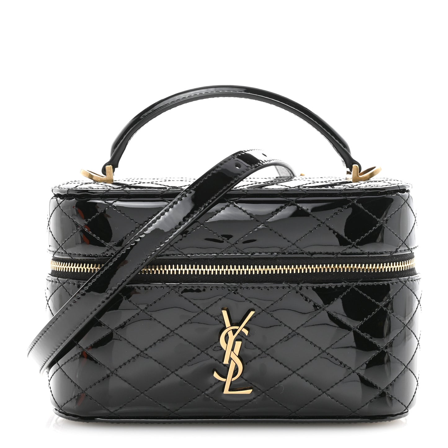 Patent Quilted Gaby Vanity Bag Black