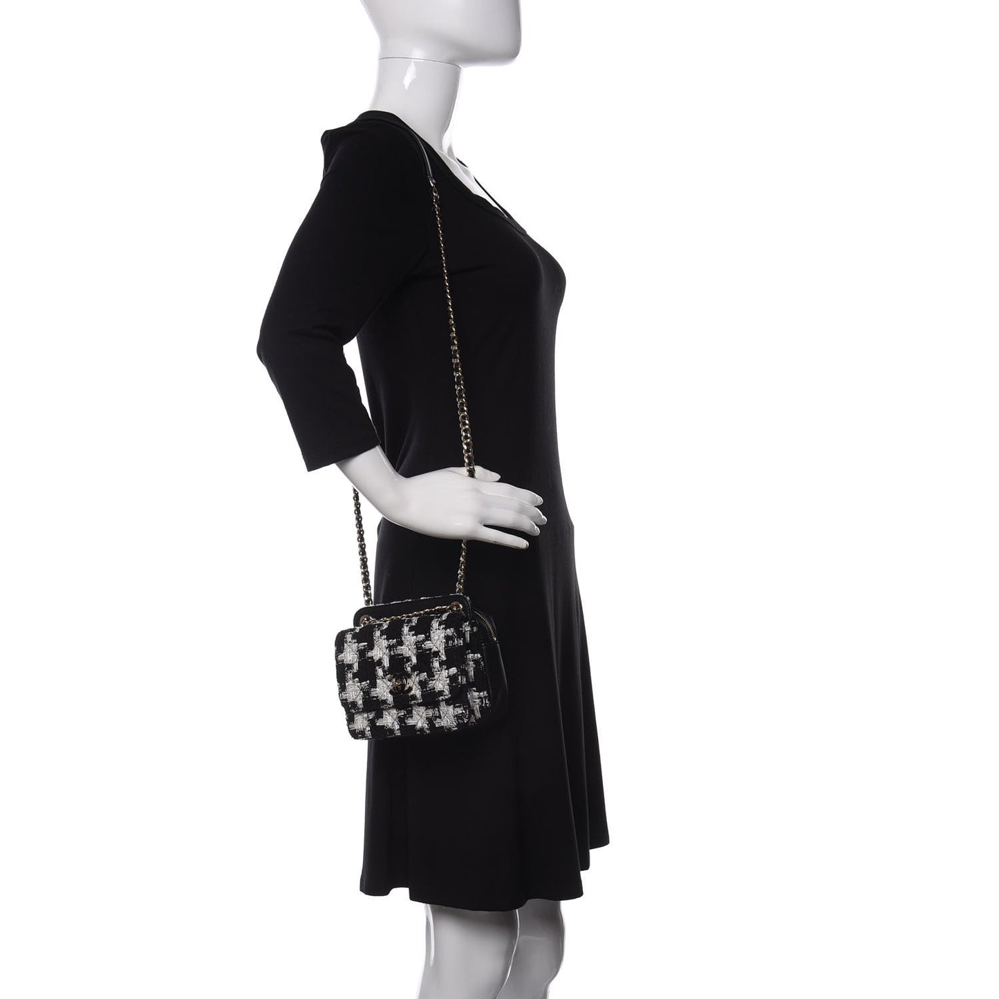 Tweed Lambskin Quilted Flap Black Ecru White