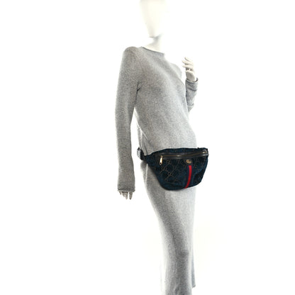 Gucci Velvet GG Monogram Web Belt Bag Blue Beige 2 of 10