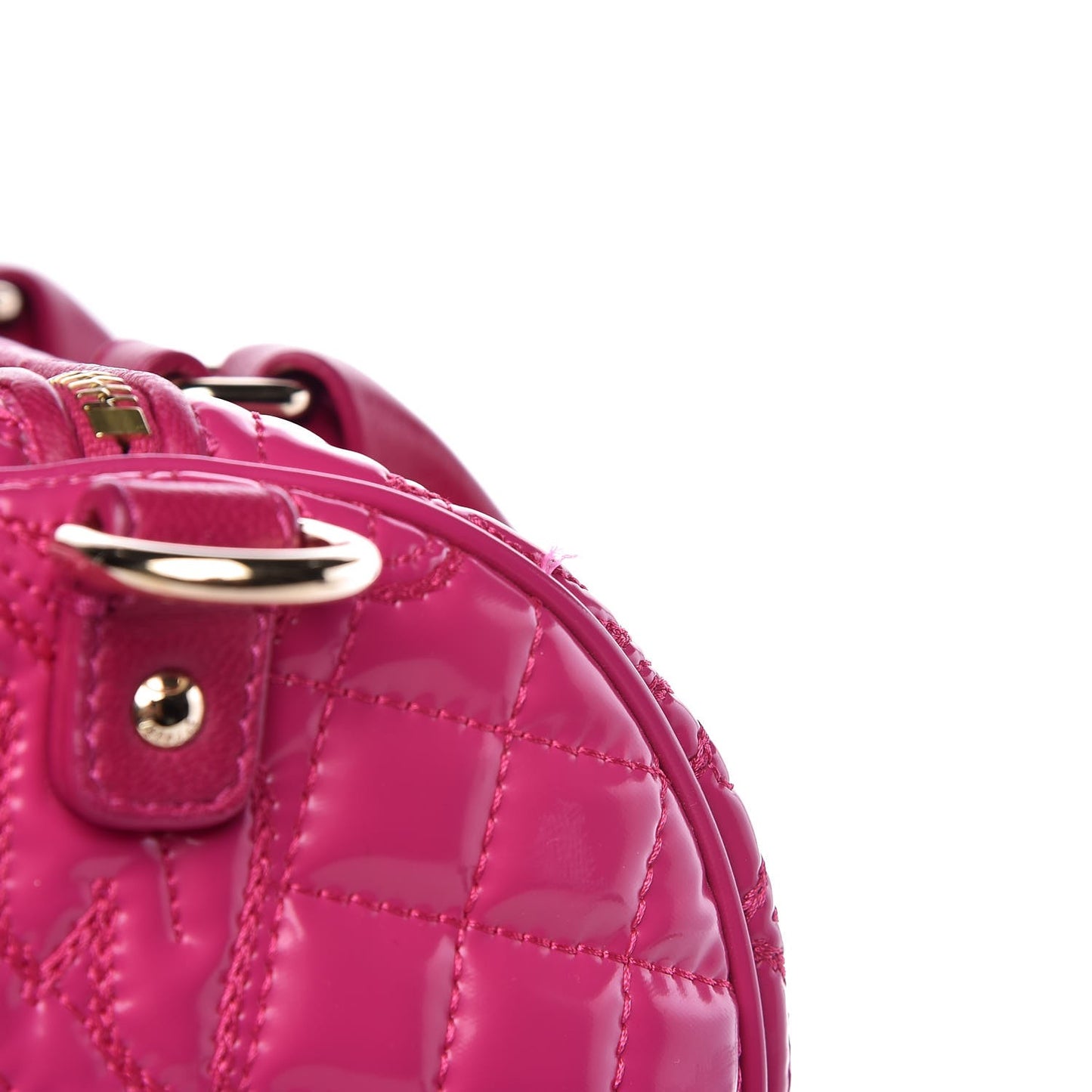 Patent Barocco Quilted Vanitas Bowling Bag Fuchsia