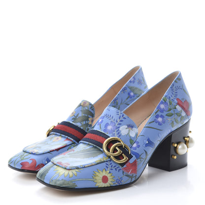 Gucci Apollo Calfskin Web Pearl New Flora Peyton 75mm Loafer Pumps 41 Azure 3 of 8