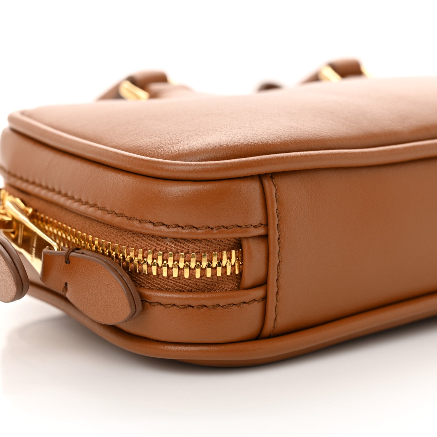 Miu Miu Calfskin Mini Arcadie Top Handle Bag Cognac 9 of 11