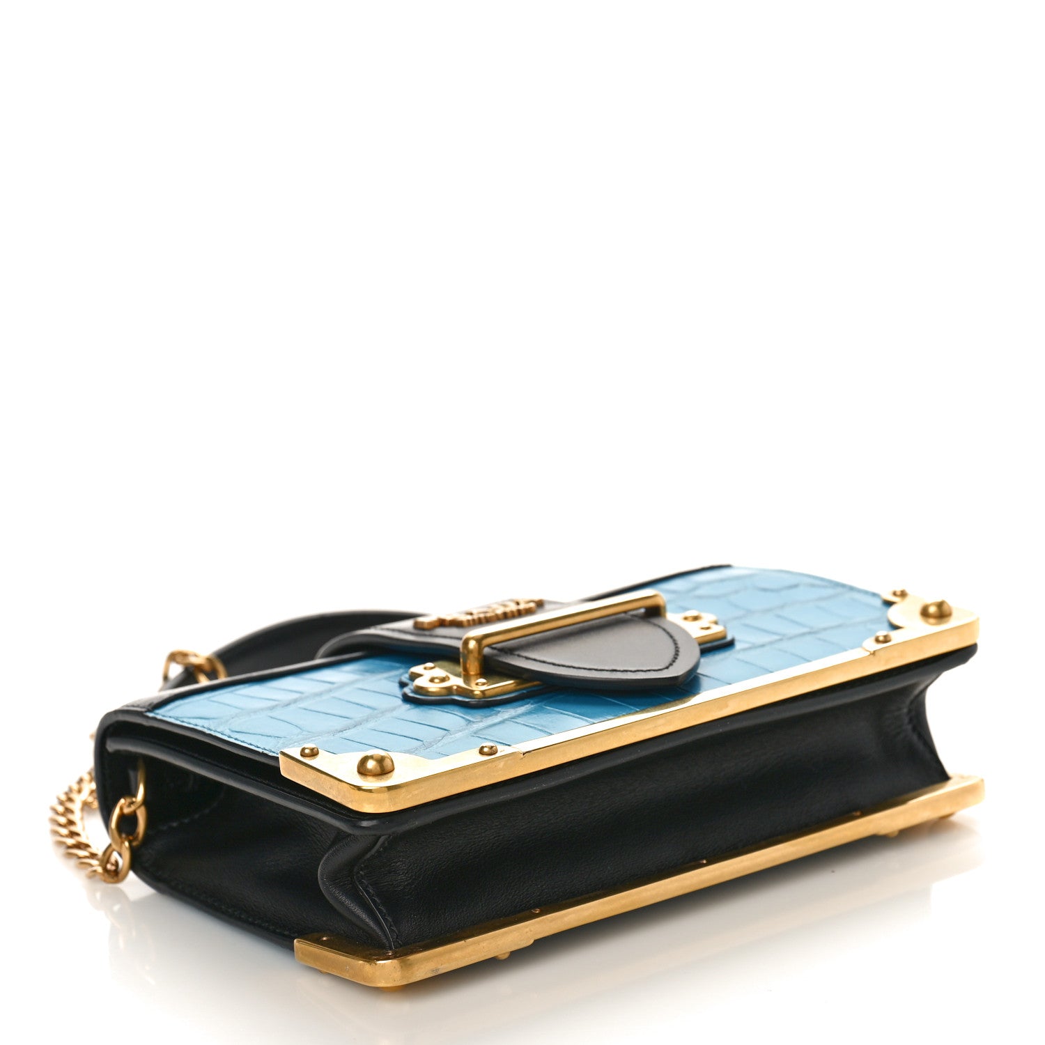 Prada City Calfskin Crocodile Cahier Bag Blue 4 of 8