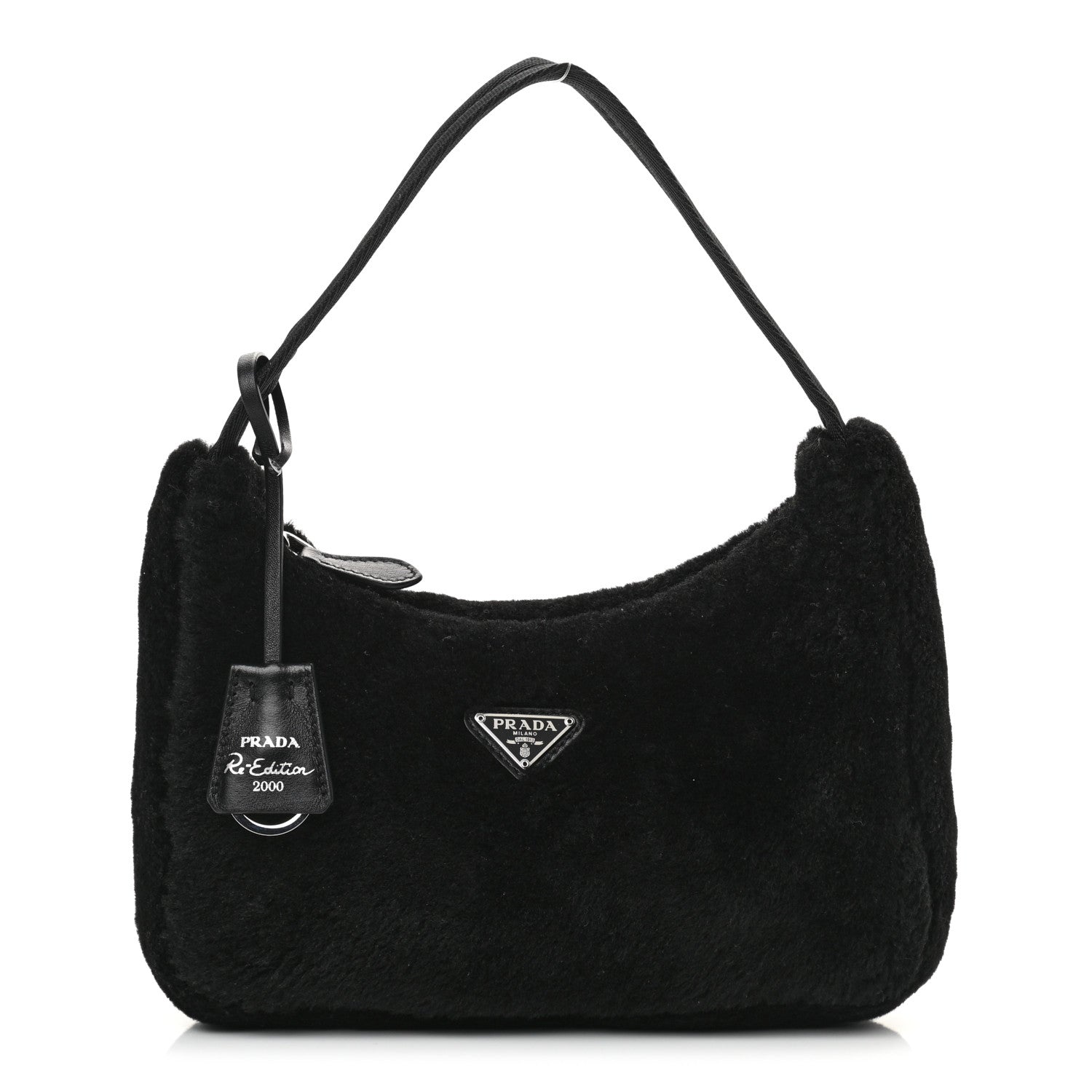 Prada Shearling Mini Re-Edition 2000 Bag Black 1 of 10