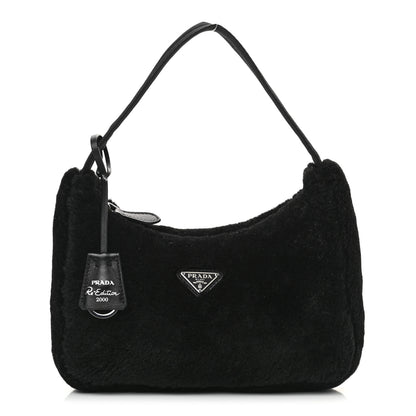 Prada Shearling Mini Re-Edition 2000 Bag Black 1 of 10
