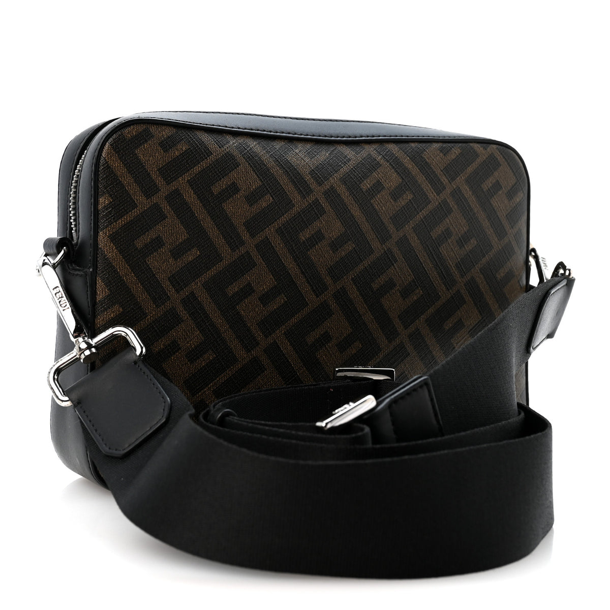 Glazed Fabric Vitello Liberty FF 1974 Diagonal Medium Camera Case Tobacco Moresco Black