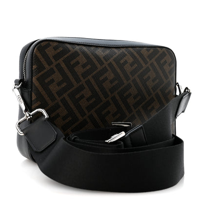 Fendi Glazed Fabric Vitello Liberty FF 1974 Diagonal Medium Camera Case Tobacco Moresco Black 3 of 12