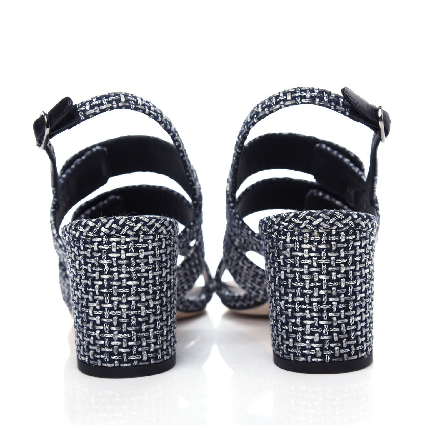 Tweed Lambskin CC Turnlock Sandals 38 Grey Silver Black