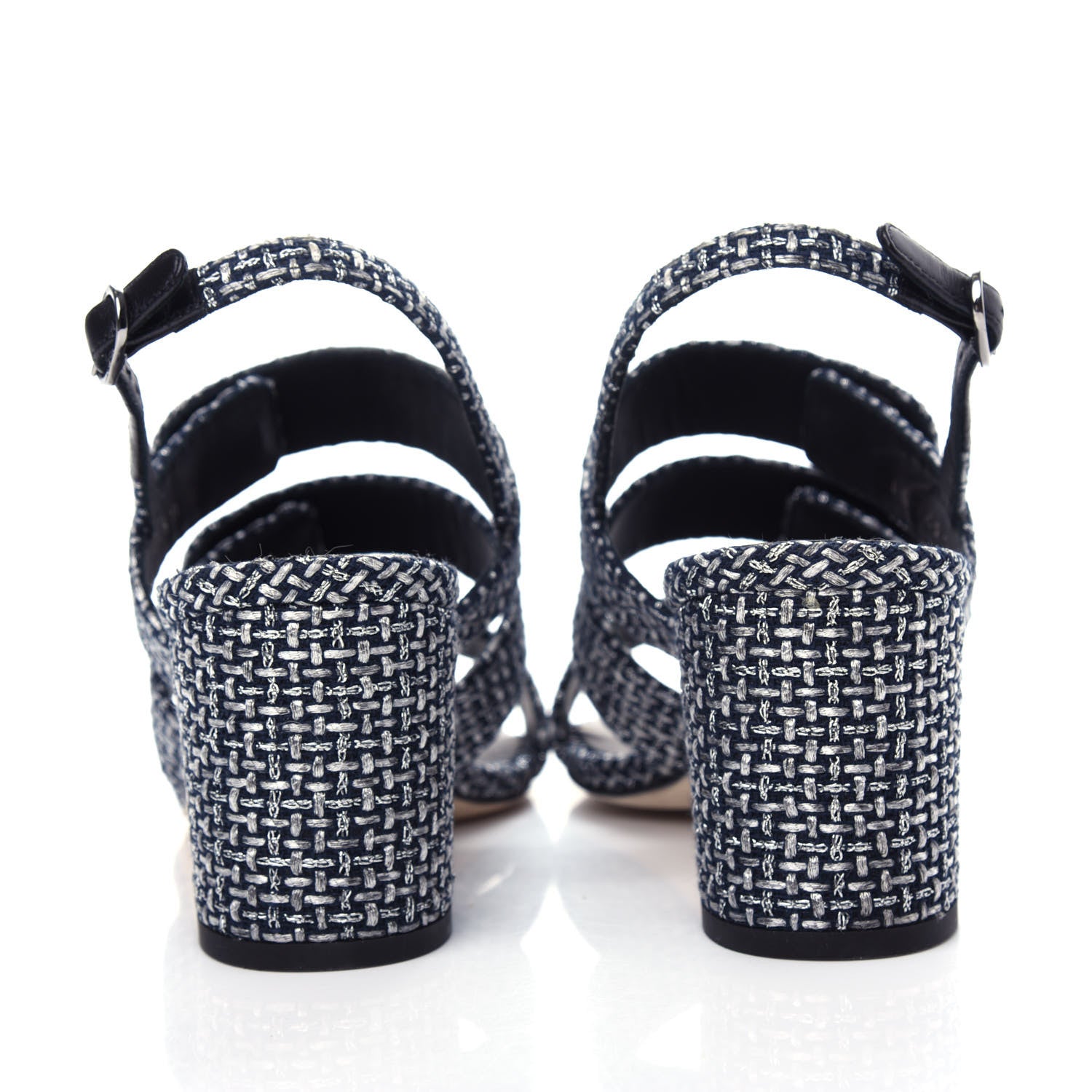 Chanel Tweed Lambskin CC Turnlock Sandals 38 Grey Silver Black 7 of 11