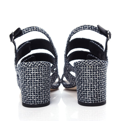 Chanel Tweed Lambskin CC Turnlock Sandals 38 Grey Silver Black 7 of 11