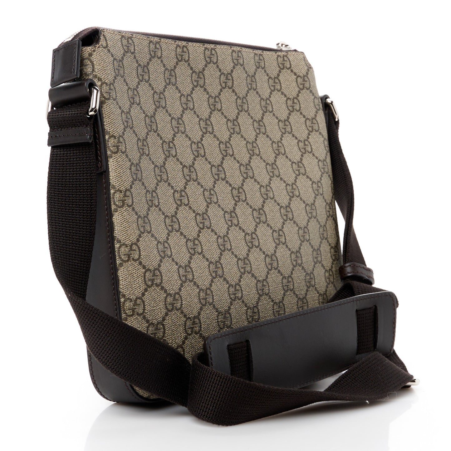 GG Supreme Monogram Selleria Calfskin Small Flat Side Zip Messenger Bag Beige Ebony Cocoa Dark Chocolate