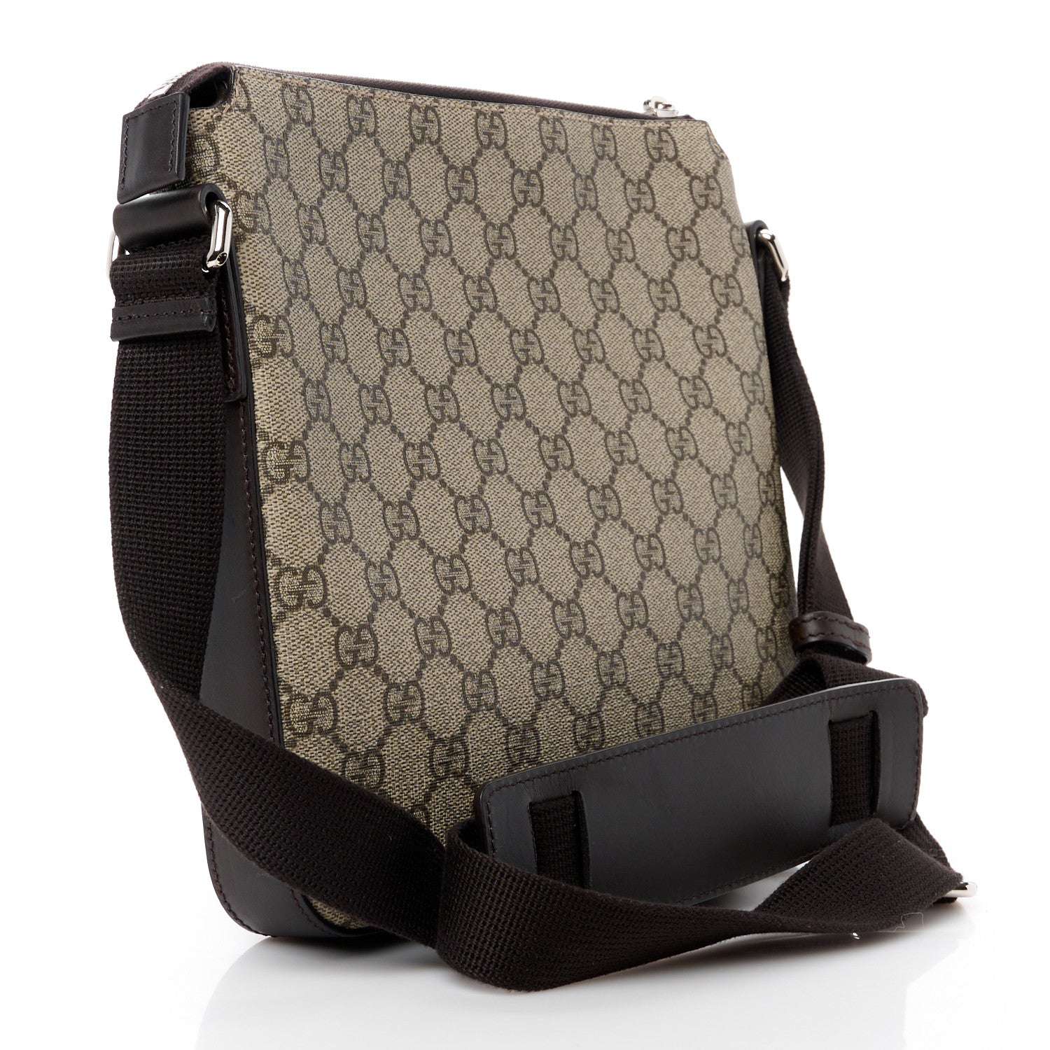 Gucci GG Supreme Monogram Selleria Calfskin Small Flat Side Zip Messenger Bag Beige Ebony Cocoa Dark Chocolate 3 of 12