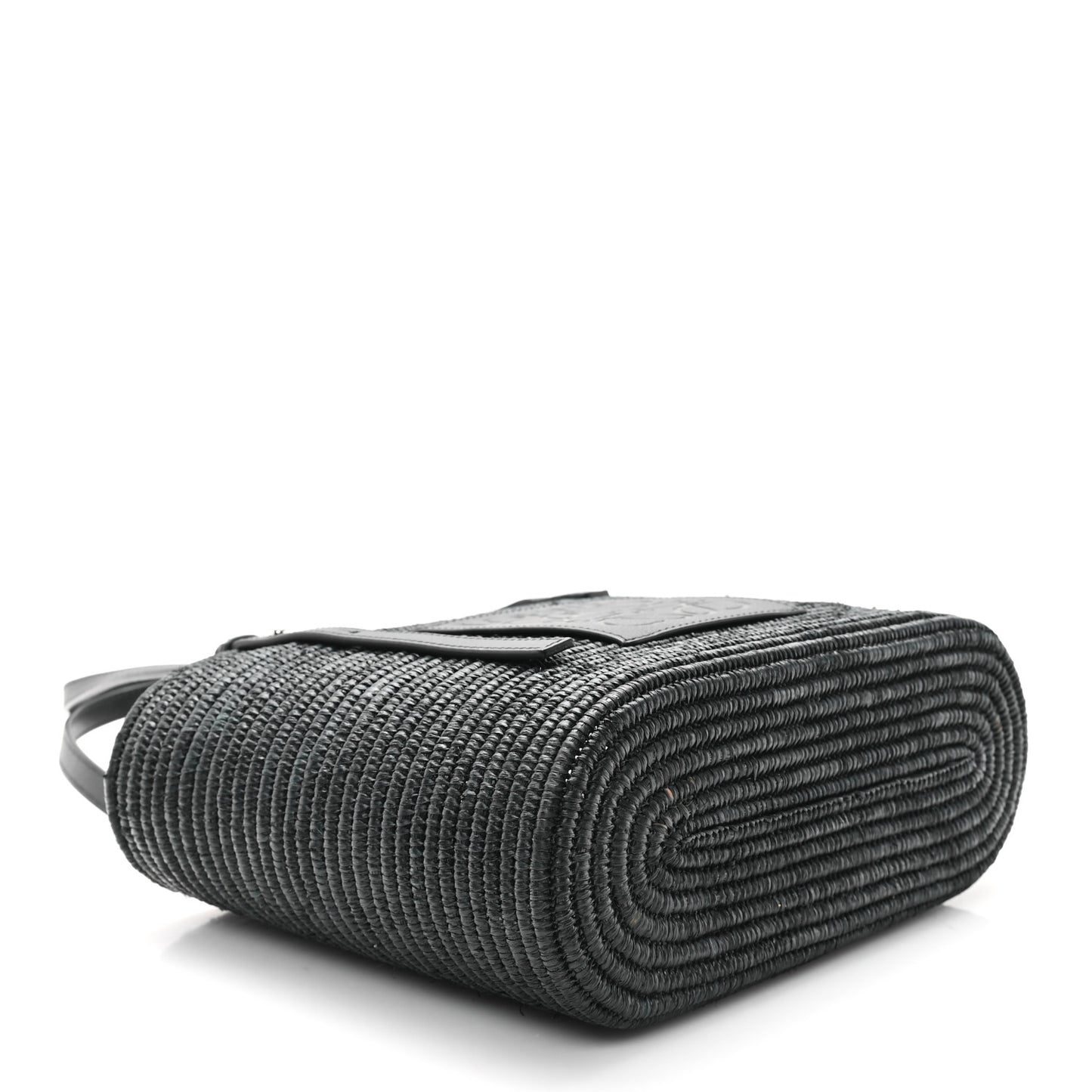 Raffia Square Small Basket Tote Bag Black
