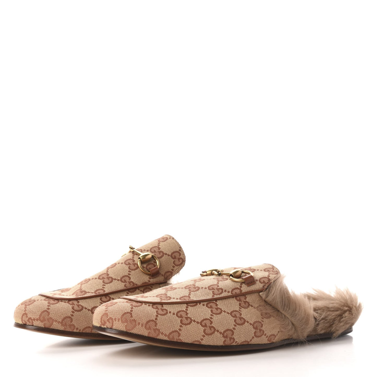 GG Monogram Fur Mens Princetown Slippers 8 Beige Ruggine Rust