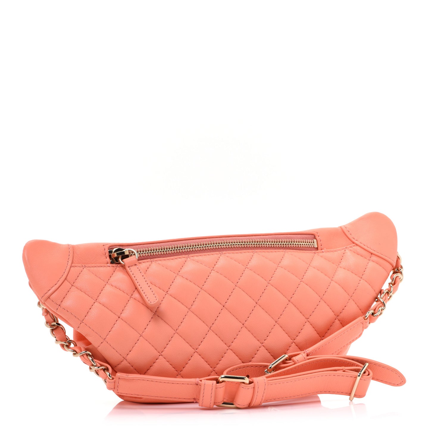 Lambskin Quilted Bi Waist Bag Fanny Pack Orange