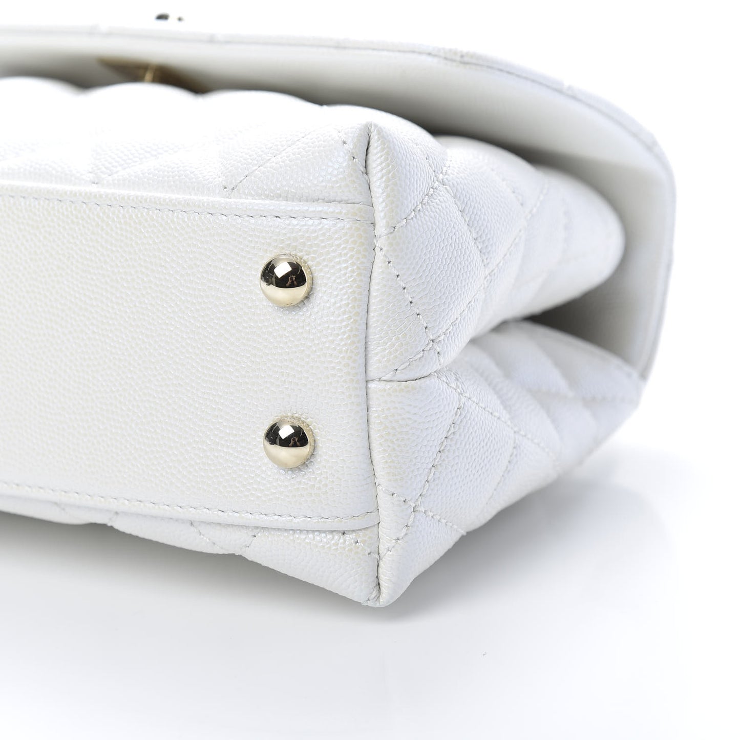 Iridescent Caviar Quilted Mini Coco Handle Flap White