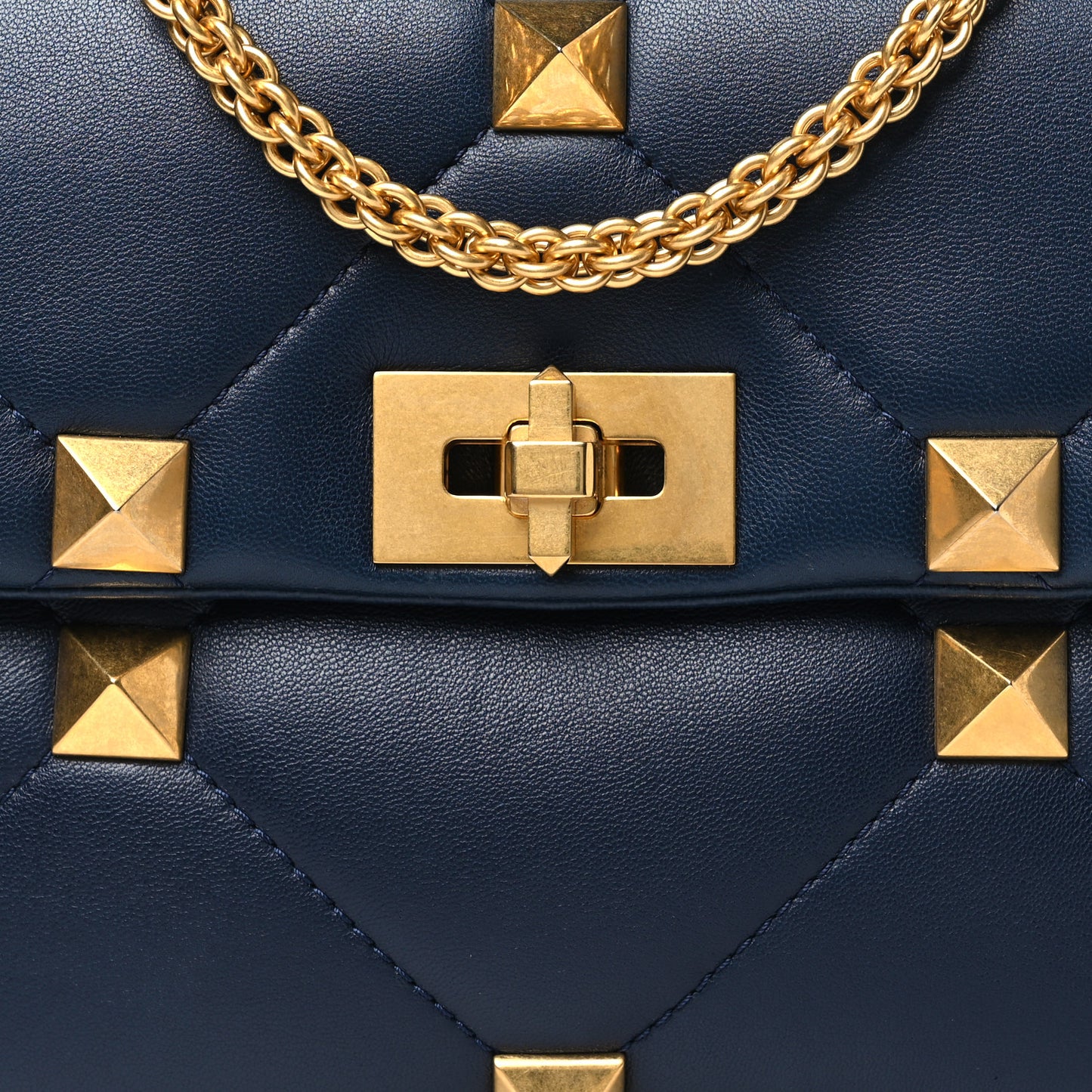 Nappa Large Roman Stud Shoulder Bag Marine