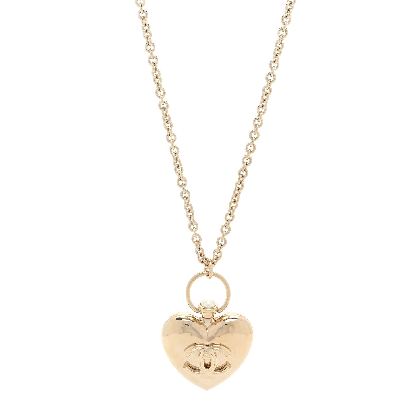 Metal CC Heart Locket Necklace Gold