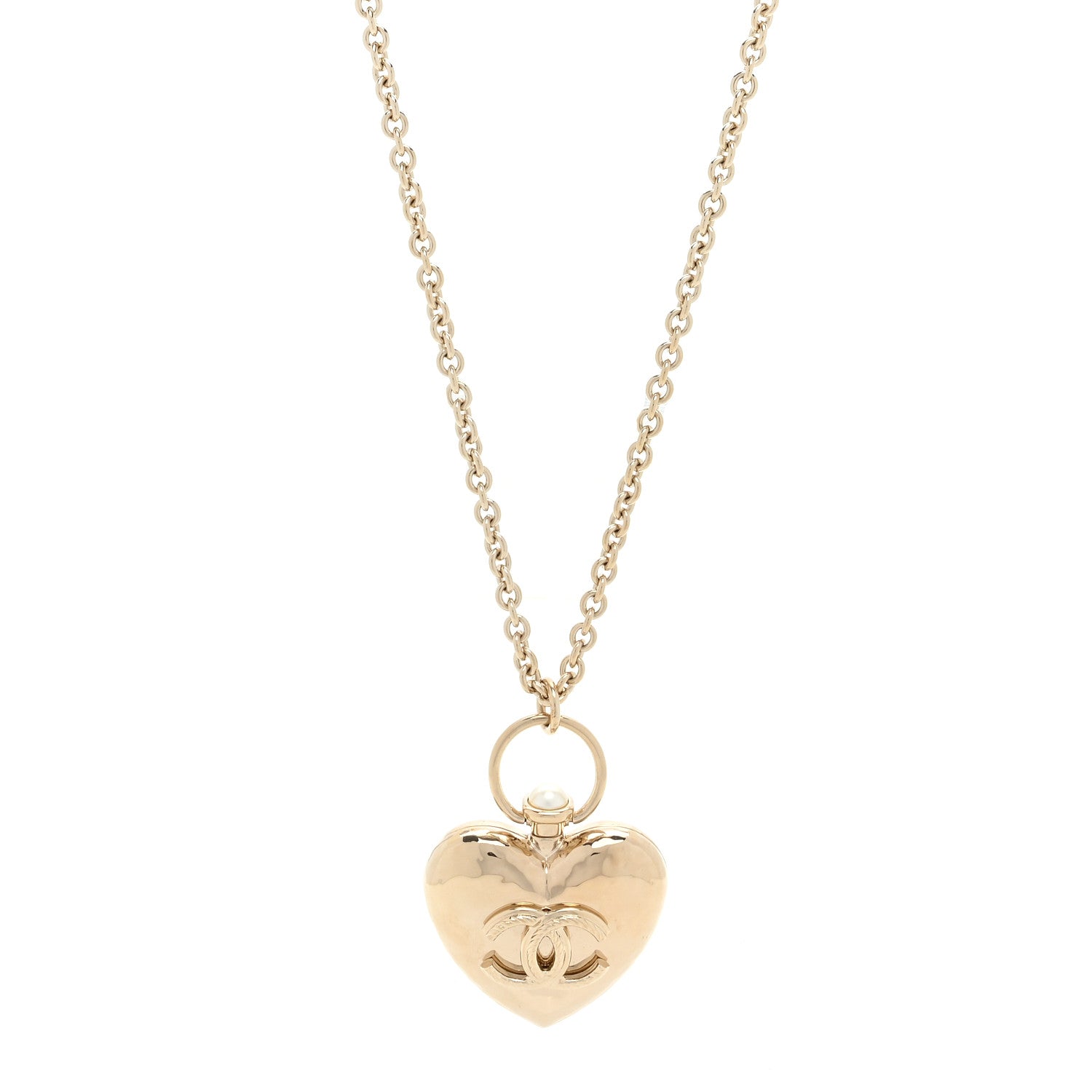 Chanel Metal CC Heart Locket Necklace Gold 1 of 4