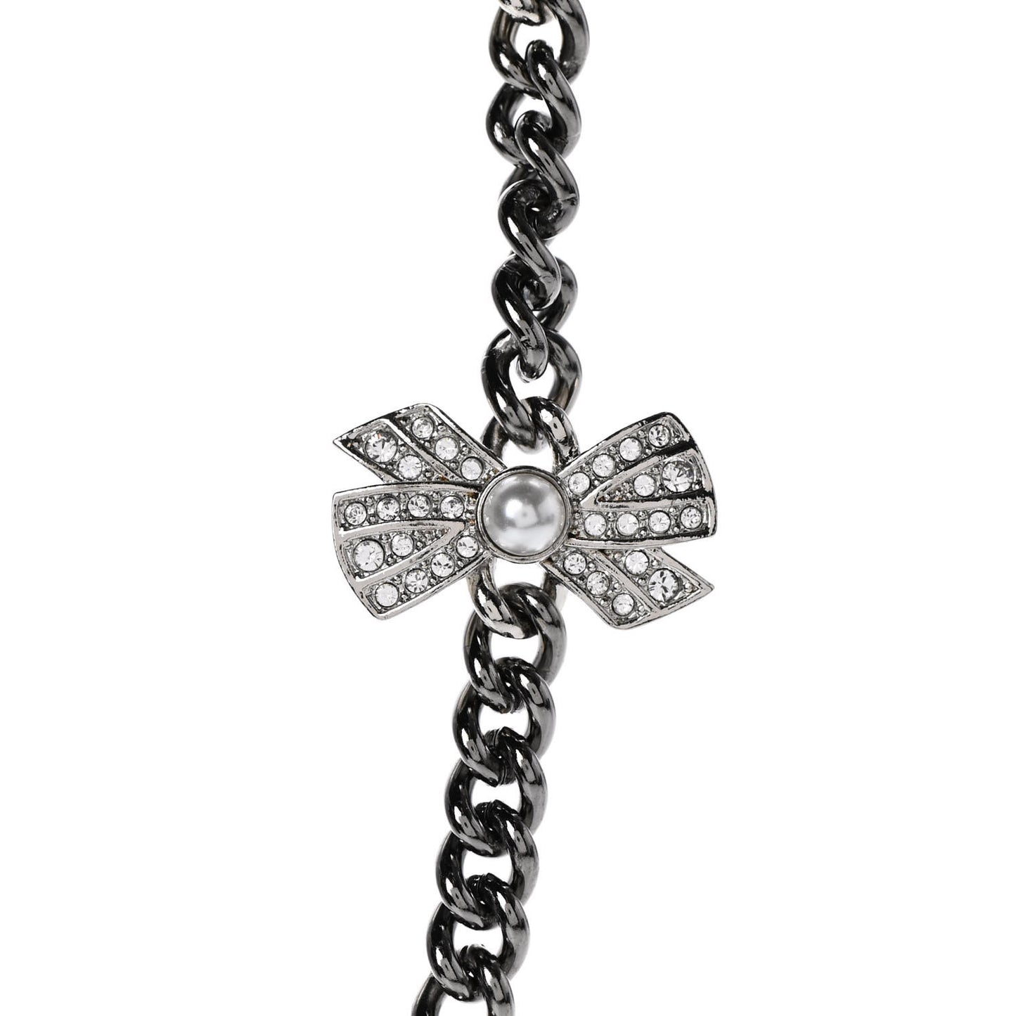 Pearl Crystal CC No 5 Perfume Bottle Choker Necklace Silver