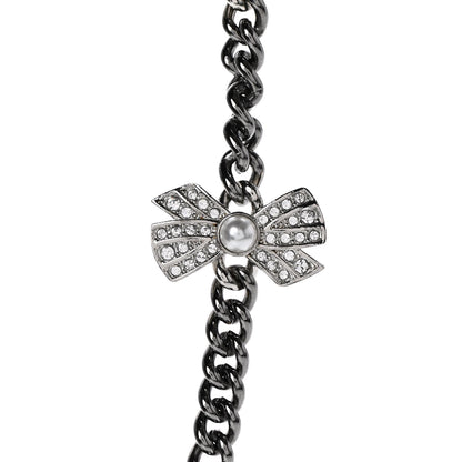 Chanel Pearl Crystal CC No 5 Perfume Bottle Choker Necklace Silver 6 of 7