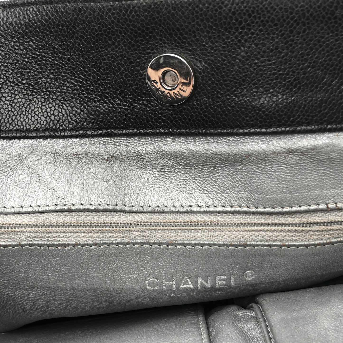 Glazed Calfskin East West Modern Chain Tote Black