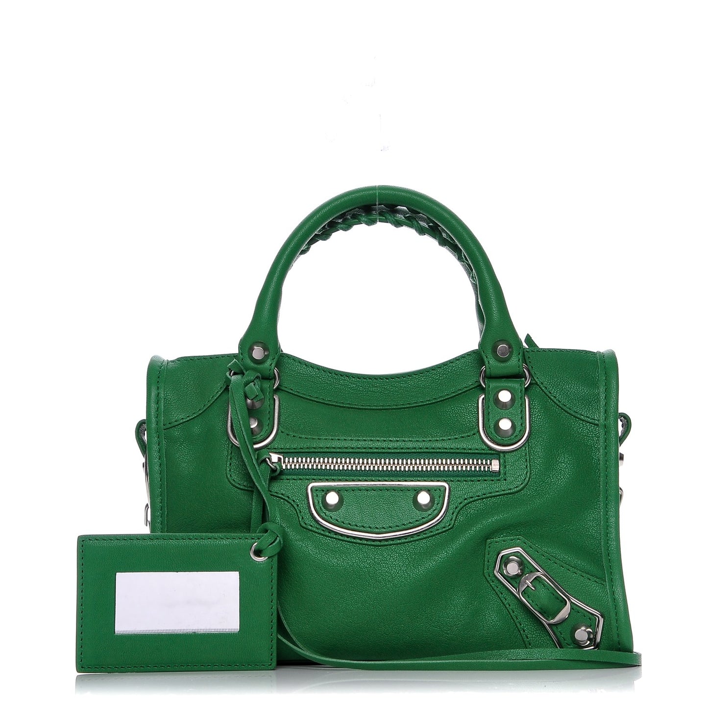 Agneau Silver Metallic Edge Hardware Mini City Vert Emeraude