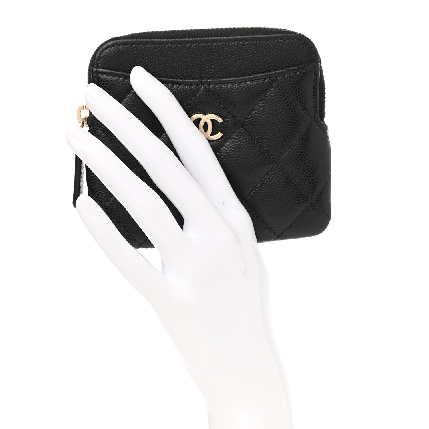 Chanel Caviar Quilted Zip Card Holder Wallet Black 2 of 8
