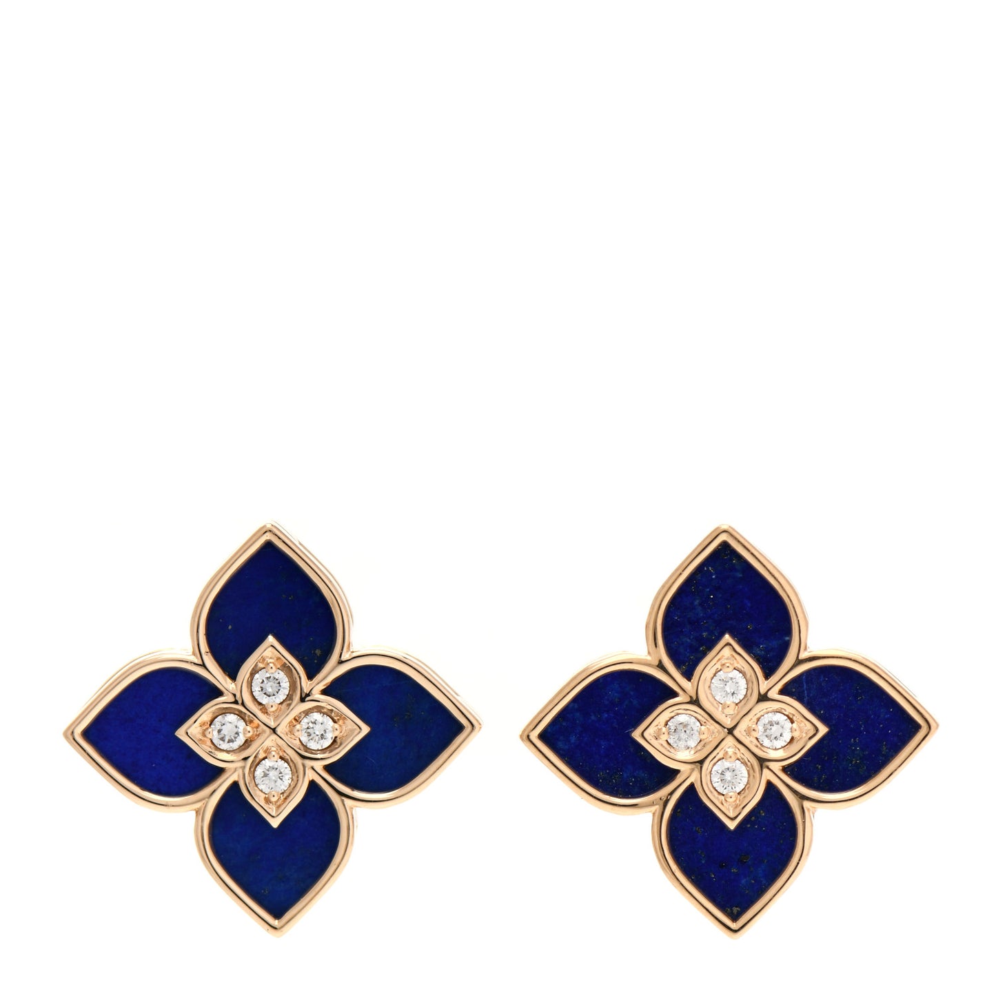 18K Rose Gold Diamond Lapis Venetian Princess Flower Stud Earrings