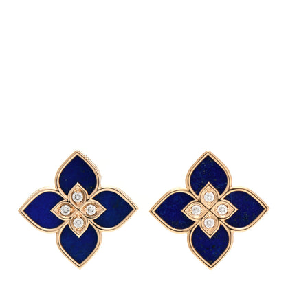 Roberto Coin 18K Rose Gold Diamond Lapis Venetian Princess Flower Stud Earrings 1 of 4