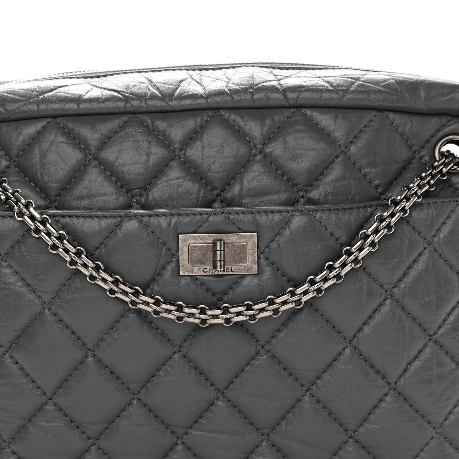 Chanel Aged Calfskin Quilted Large Reissue Camera Case Grey 8 of 15
