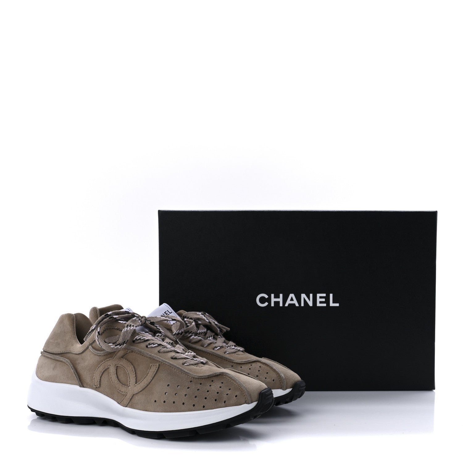 Chanel Suede Goatskin CC Sneakers 39.5 Dark Beige 9 of 9