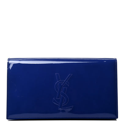 Saint Laurent Patent Calfskin Monogram Large Belle De Jour Clutch Royal Blue 1 of 4